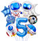 Weltraum Geburtstag Deko 5 Jahre, Rakete Astronauten Folienballon, Geburtstagsdeko 5. Junge, Runde Astronaut Helium Ballon, Raumschiff Luftballons für Jungen Kinder Geburtstag Universum Motto Party