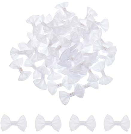QUARKZMAN 100pz Fiocchi Bianchi 1.5 x 1 Mini Fiocco per Realizzare Piccoli Fiocchi di Raso Sfusi per Cucito Fai da Te, Scrapbooking, Regalo di Nozze, Decorazione per La Casa
