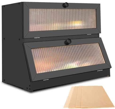 Wuciray Paneras Madera para Guardar el Pan 2 Niveles con 50pcs Papel de Horno Bread Box Caja de Pan Vintage Gran Capacidad