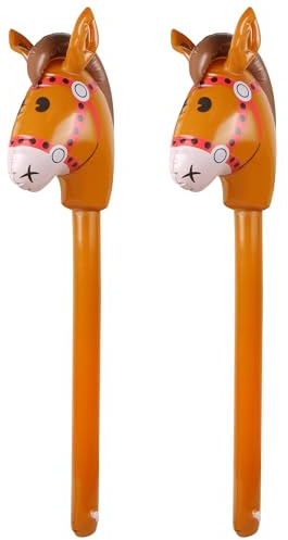 2PCS Inflatable Stick Pony, Inflatable Pony Head on Stick Horse Costume for Halloween/Western Cowboy/Horse Baby Shower Birthday Party Decorations Supplies Favors Props, 37 Inches (Brown)
