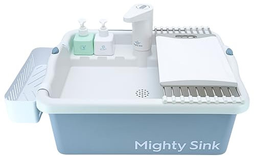Fregadero portátil original Mighty Sink con diseño patentado, grifo electrónico, capacidad de 2 galones, ligero, fácil de montar, perfecto para camping, estudios de arte, renovación del hogar, uso