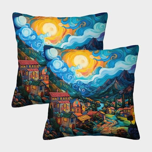 MXRMXR Dörfer 2er Set Kissenbezüge Kuschelkissen Zierkissenbezug für Sofa Schlafzimmer Kissenhülle 40x40cm