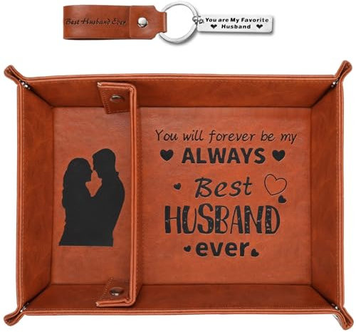 Valentines Gifts for Him, Anniversary Bedside Organiser Gifts for Him Boyfriend Husband, Leather Valet Tray Christmas Husband Gifts from Wife, I Love You Gift for Him Men Birthday Valentines Day Gifts