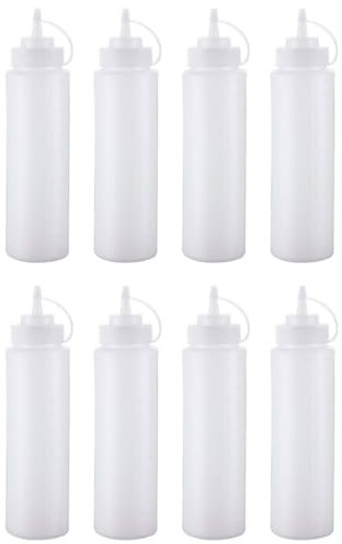 Acan Tradineur - Pack de 8 Botellas de plástico rellenables para Servir Salsas, dispensador de aliño Reutilizable, Ketchup, Mostaza, Aceite, Fabricado en España - 500 ml