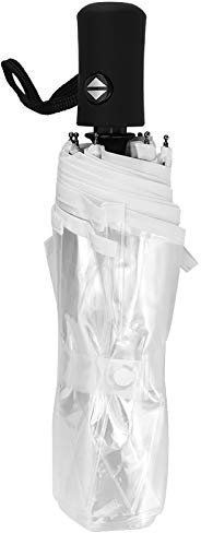 HAOHIZE Clear Dome Umbrella, Travel Folding Umbrella Adults and Kids Umbrella Portable Fashionable Transparent Automatic Three Folds Rain Umbrella for Outdoor Backpack