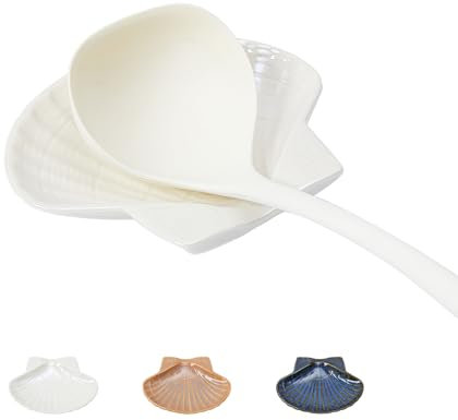 Pretty Jolly Ceramic Spoon Rest for Stove Top Shell Shape Large Kitchen Spoon Holder for Counter White Utensil Rest for Coffee Bar Home Decorative Cooking Spatula Rest 5.9in