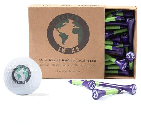 Green Swing Special Edition 70mm & 38mm Bamboo Golf Tees | Strong Sustainable Biodegradable | 30pcs (Purple)