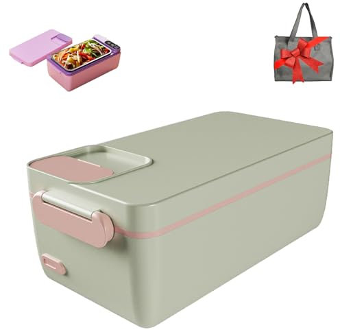 Electric Heated Lunch Box, Rechargeable Lunch Warmer with Thermal Bag, Built-in 3200mAh Battery, Removable Stainless Steel Container, Cordless Self Heating Lunch Box for Office Dormitory(Green)