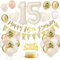 15. Geburtstag Deko Beige - Luftballon Set für Damen und Frauen - Beige Weiß Gold Ballons mit Banner und Tortendeko für Festliche Dekoration