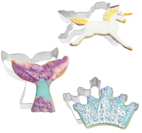 Anniversary House Fairytale Dreams Cookie Cutter Trio 3 Piece Set Tin-Plated Steel, Biscuit Cutters, Mermaid, Unicorn, Crown, K0017