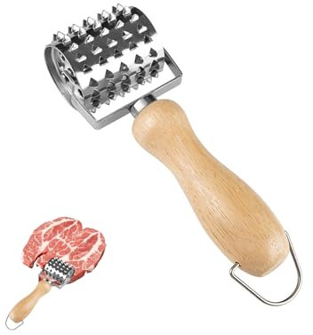 MYLERCT Attendrisseur de Viande INOX 21 cm en Acier Inoxydable Attendrisseurs à Viande, Outil Steaks D'attendrisseur avec Manche Bois, pour Traiter Viandes comme Steaks