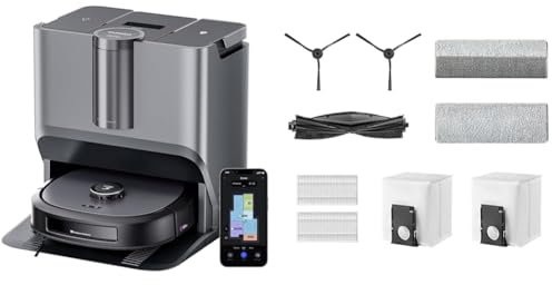 EUREKA Bundle of J20 Robot Aspirapolvere Lavapavimenti con Mappatura, del Mocio Cingolato 8000Pa, Rilevamento Ostacoli 3D, Autopulente Stazione 45°C Asciugatura Aria Calda