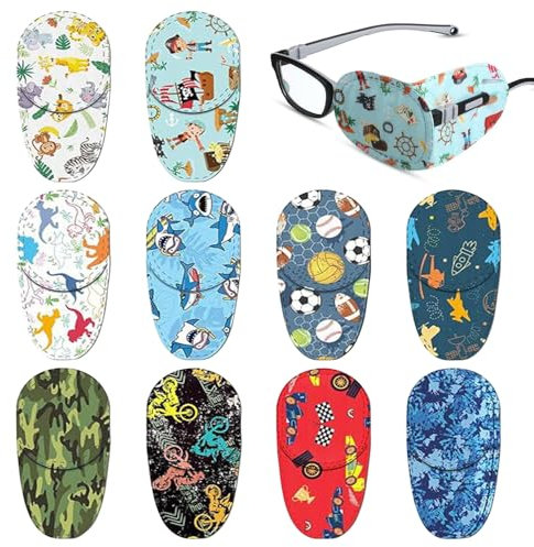 SYEYCW 10 Pièces Cache Oeil Enfant, Cache Oeil pour Lunettes, Eyepatch Réutilisable en Dessin Animé, Patchs Colorés pour Les Yeux des Enfants, pour Amblyopie et Strabisme, pour Œil Droit et Gauche