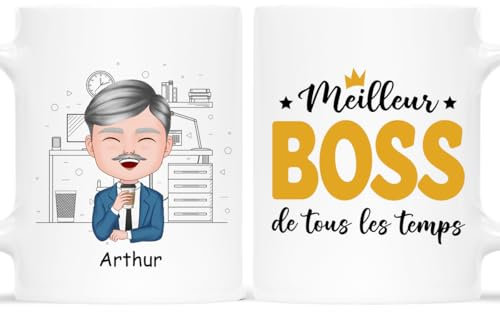 Cadeau Plus Mug Personnalisé Prénom - Meilleur.e Boss De Tous Les Temps - Cadeau Patron, Tasse World Best Boss, Mug Directeur (Homme, Vieille)
