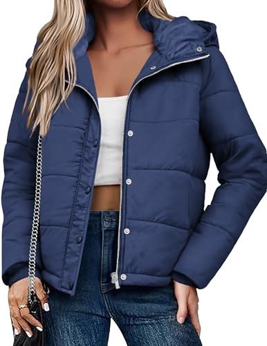Zeagoo Doudoune femme hiver à capuche veste matelassée chaude coupe vent blouson court zippée avec poches légère doublée confort quotidien extérieur S-XXL