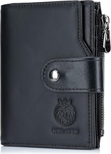 Herr Rfid-blockerande Plånböcker Äkta Läder Bifold Plånbok Business Plånbok Stor Kapacitet Stöldskydd Plånbok Multi Card Handväska Smal Minimalistisk Framficka Pengaklämma, Black