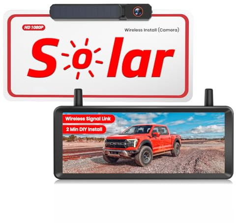 Solar Rückfahrkamera Kabellose : 2 Min Installation 7,2 Zoll 1080P HD Monitor Mit DVR Aufzeichnung Doppelantennen Stabiles Bild IP69K Wasserdicht Rückfahrkameras für Auto Lkw Wohnwagen Camper Anhänger