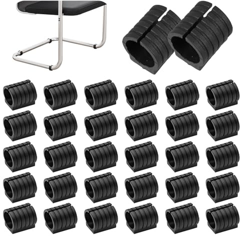 32 Stück Kunststoff Klemmschalengleiter Stuhlgleiter, Stuhlbeinkappen, U-förmige Rohrhülse, Bodenschoner, Kunststoff, für Fußabdeckungen auf den meisten Möbeln (Black,16mm)