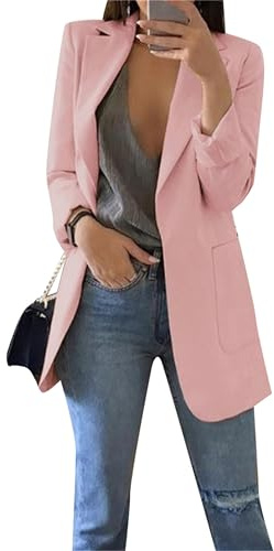 EFOFEI Femme Jackets Élégant Bureau Affaires Veste De Costume Mi-Longue Costume avec Doubles Poches Cardigan Blouson De Mode