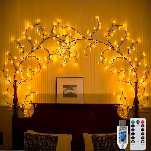 FS-PINGXIANG LED Willow Blossom Tree Branch Lights for Wall, 8 Modes Twig Lights with 96 LEDs, Remote,LED Vine Fairy Light, Decorations for Bedroom,Wall Art, Christmas
