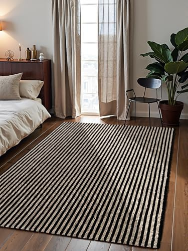 Elle Decoration Juteteppich Ebony - Natur Wohnzimmerteppich aus 100% Jute, Handgewebt & Natürlich, Boho Naturfaser Teppich für Wohnzimmer, Schlafzimmer, Esszimmer – Natur Elfenbein Schwarz, 200x300 cm