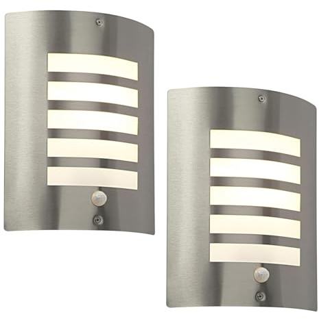 National Lighting Bianco PIR Lights Outdoor - Outside Lights Mains Powered - Security Lights with Motion Sensor Mains Powered - IP44 Rated Wall Lights - E27 LED Compatible - 2 Pack
