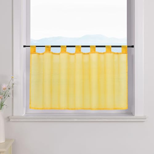 ESLIR Scheibengardine mit Schlaufen Gardinen Küche Voile Gelb 30x90cm | Bistrogardinen Transparent, Stores Vorhänge kurz, Kurzgardine deko, 1 Stück, Kurzstores uni, Küchengardinen, Fenstergardinen