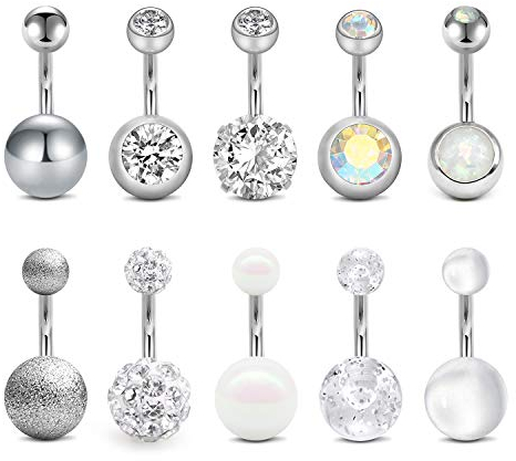 Funseedrr 10stk Bauchnabelpiercing Set 8mm 10mm Silber Edelstahl 14G Piercing Bauchnabel Bauchpiercing