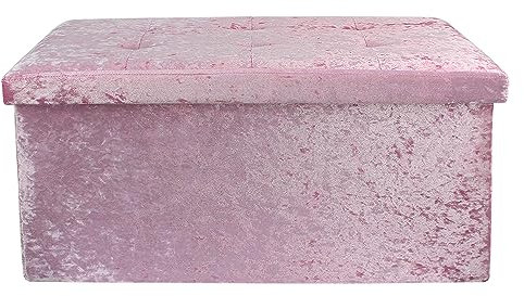 DANIEL JAMES Housewares Large 2 Seater Crushed Velvet Foldable Ottoman Storage Box Double Bed Foot Stool (Pink)