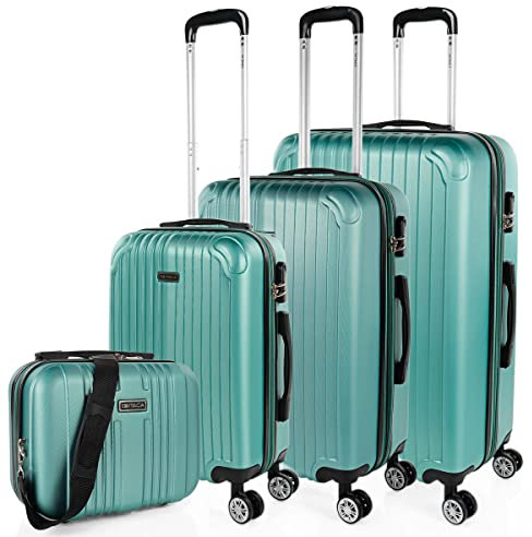 ITACA - Set valigie - Set Valigie Rigide Offerte. Valigia Grande Rigida, Valigia Media Rigida e Bagaglio a Mano. Set di Valigie con Lucchetto Combinazione TSA, Acquamarina