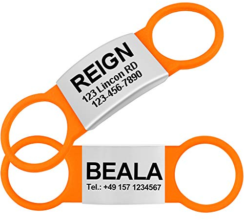 TagME 2er Pack Hundemarke/Hundemarke mit Gravur für Hunde für Kleine und Mittelgroße Hunderassen, Personalisierbar, Orange, L