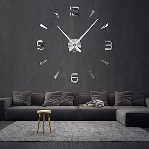 R&M ORIENT® 3D Wanduhr große Moderne Mute DIY – Luxus Dekoration Geschenk – Wandtattoo – Uhren für Büro Wohnzimmer Schlafzimmer Dekoartikel Home Office Quarzuhr (B-Silber)