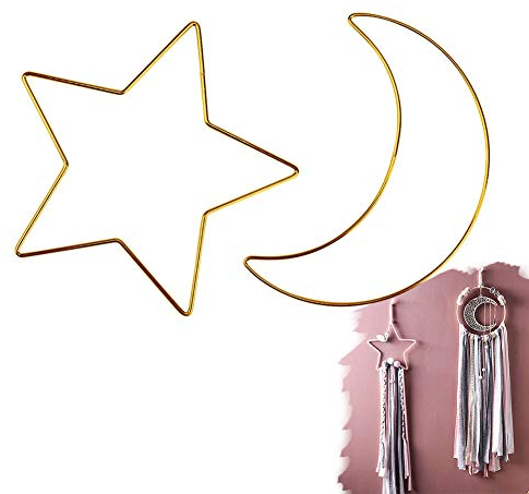 Dreamcatcher Ring, 2pcs Metall Traumfänger Ringe, Dreamcatcher Star & Moon-förmige Metallreifen, Metall-Makramee-Ringe für Dreamcatcher DIY, Makramee-Pflanzenhalter, Wall Hanging Decor