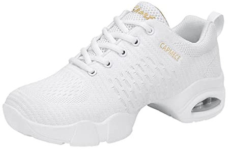 Damen Tanzschuhe Lace-Up Mesh Luftkissen Tanz Training Tanzsneaker Websneaker Jazzdance Schuhe Dancesneaker Tanzschuhe Weiß 40