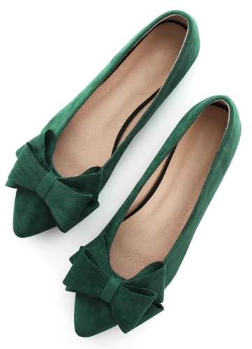 SAILING LU Cute Bow Ballet Shoes for Women Pointed Crystal Comfortable Lightweight Loafers