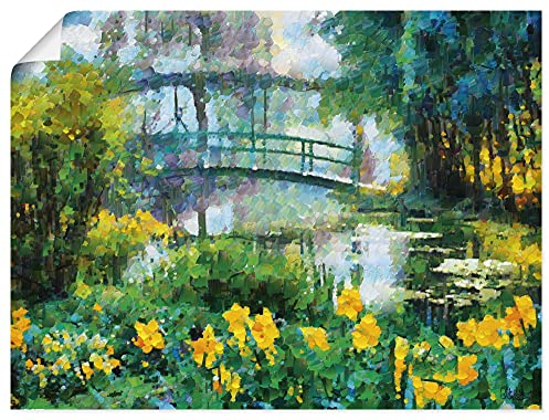 ARTLAND Wanddeko Poster & Kunstdrucke Wandposter 80x60 cm Querformat Gemälde See Landschaftsbilder Brücke Natur Garten Blumen U2AW