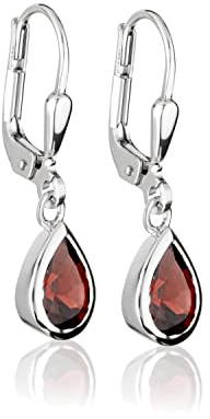 NKlaus Paar 925 Sterling Silber Tropfen Ohrhänger mit Granat Brisur Zarge Ohrringe rhod 3761