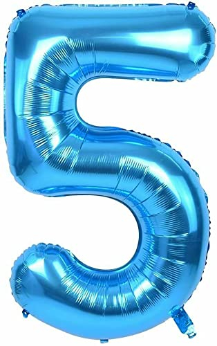 Blaue Folienballons Zahl 0 bis 9 als Deko für Geburtstag und Party | 80cm groß | Kinder Zahlen Kindergeburtstag Partydeko Blau Folienballon Ballon Luftballon, Edition: 5. Geburtstag