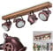 Deckenleuchte Herford, verstellbare Deckenlampe aus Metall/Holz/Glas in Rost/Braun/Klar, 4-flammig, 4 x GU10-Fassung, dreh- u. schwenkbarer Spot im Industrial Design m. Textilkabeln, ohne Leuchtmittel