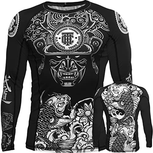 Hardcore Training Rash Guard Men's Koi Noir Chemise de Compression Homme MMA BJJ Fitness Arts Martiaux No Gi Grappling Boxe Workout