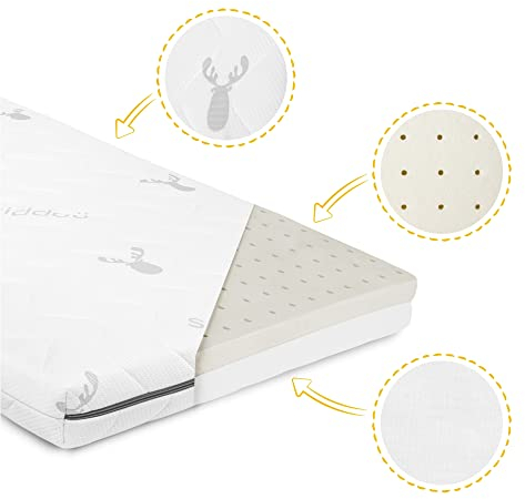 skiddoü Babymatratze Jens, Latexschaum Kindermatratze Länge 120cm, Breite 60cm, Höhe 10cm, Matratze für das Kinderbett mit abnehmbarem, waschmaschinenfestem Bezug, weiß, Kleinkind