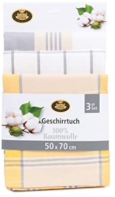 Gözze - Geschirrtuch-Set, 3-teilig, 100% Baumwolle, hohe Materialdichte (260 g/m²), 50 x 70 cm - Gelb