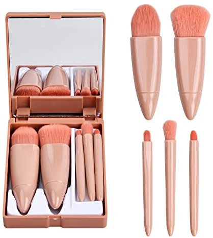 5 Stück Mini Makeup Pinselset Professionell Make up Pinsel Set mit Spiegelkasten, Synthetic Schminkpinsel Kosmetik Pinselsets für Puder Concealer Foundation Lidschatten Eyeliner Gesichtspuder