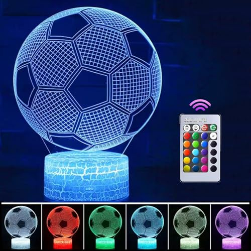 Yevheniy 3D Illusion Nachtlicht Kinder, Geschenke für Jungen, Schlafzimmer Tischlampe für 9-12 Jahre alt, 16 Farben ändern mit Fernbedienung, Kreative Geburtstag Weihnachten Sport Spielzeug (Fußball)