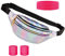 80er, 90er Bunte Damen Bauchtasche mit Metallic-Look, Gürteltasche, Umhängetasche inklusive Neon Regenbogen Armbändern und Stirnband, Neon Haargummi für 80er und 90er Faschingskostüme