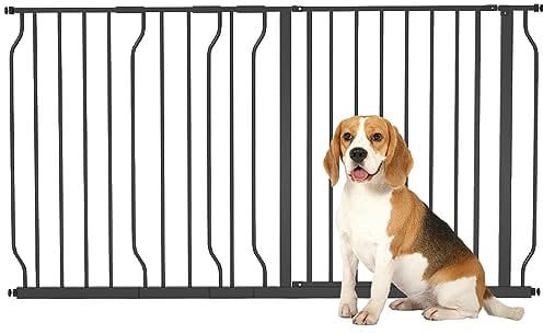 PawHut Dog Gate Wide Stair Gate w/ Door Pressure Fit Pets Barrier for Doorway, Hallway, 76H x 75-145W cm - Black
