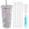 EHOTER Gobelet isotherme à paillettes avec couvercle en acier inoxydable avec paille sous vide avec 1 brosse à verre, 6 brosses à paille pour femme (multicolore)