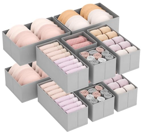 Lifewit 12 er Set Schubladen Organizer, Schrank Kleiderschrank Organizer Wickeltisch Schubladen Ordnungssystem für Garderobe Schlafzimmer für Kleidung, Kinderkleidung, Socken, Unterwäsche, Grau