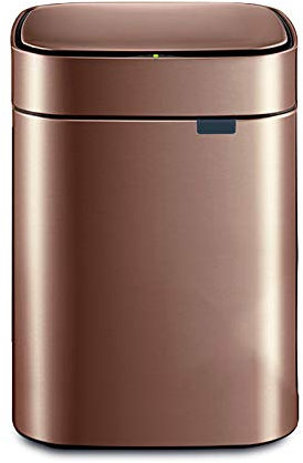 HASMI Garbage bin Square Household Bedroom Living Room Trash Can Stainless Steel Automatic Induction Trash Can Metal Kitchen Trash Can with Soft Close Lid Trash Can (Size : 8L, Color : Bruin)