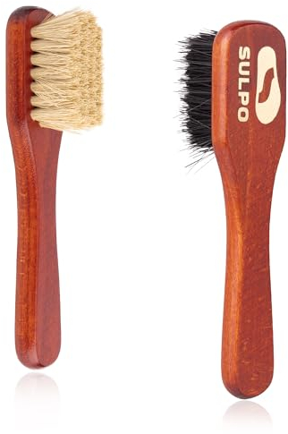 SULPO Cremebürste Tiegelbürste Schuhbürste - Weiche Bürste - Lederbürste Schmutzbürste für Leder Schuhe - 2 Stuck Set - 1 Schwarz und 1 Natur - Schuhpflege